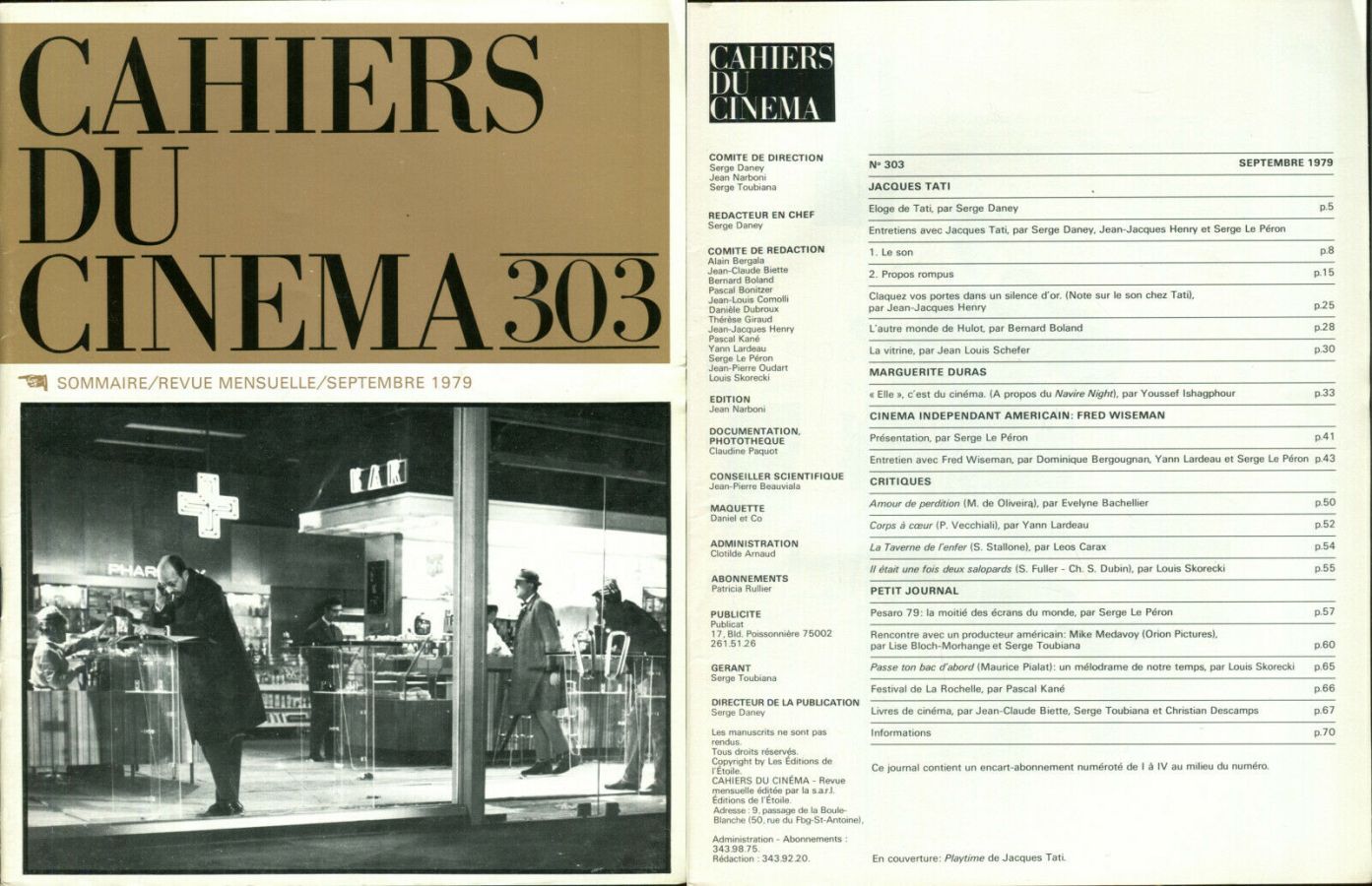 CAHIERS DU CINEMA magazine side cover Issue 303  1979