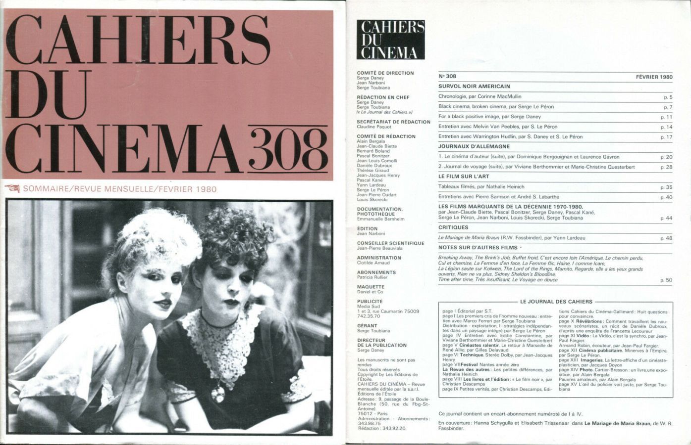 CAHIERS DU CINEMA magazine side cover Issue 308 February 1980