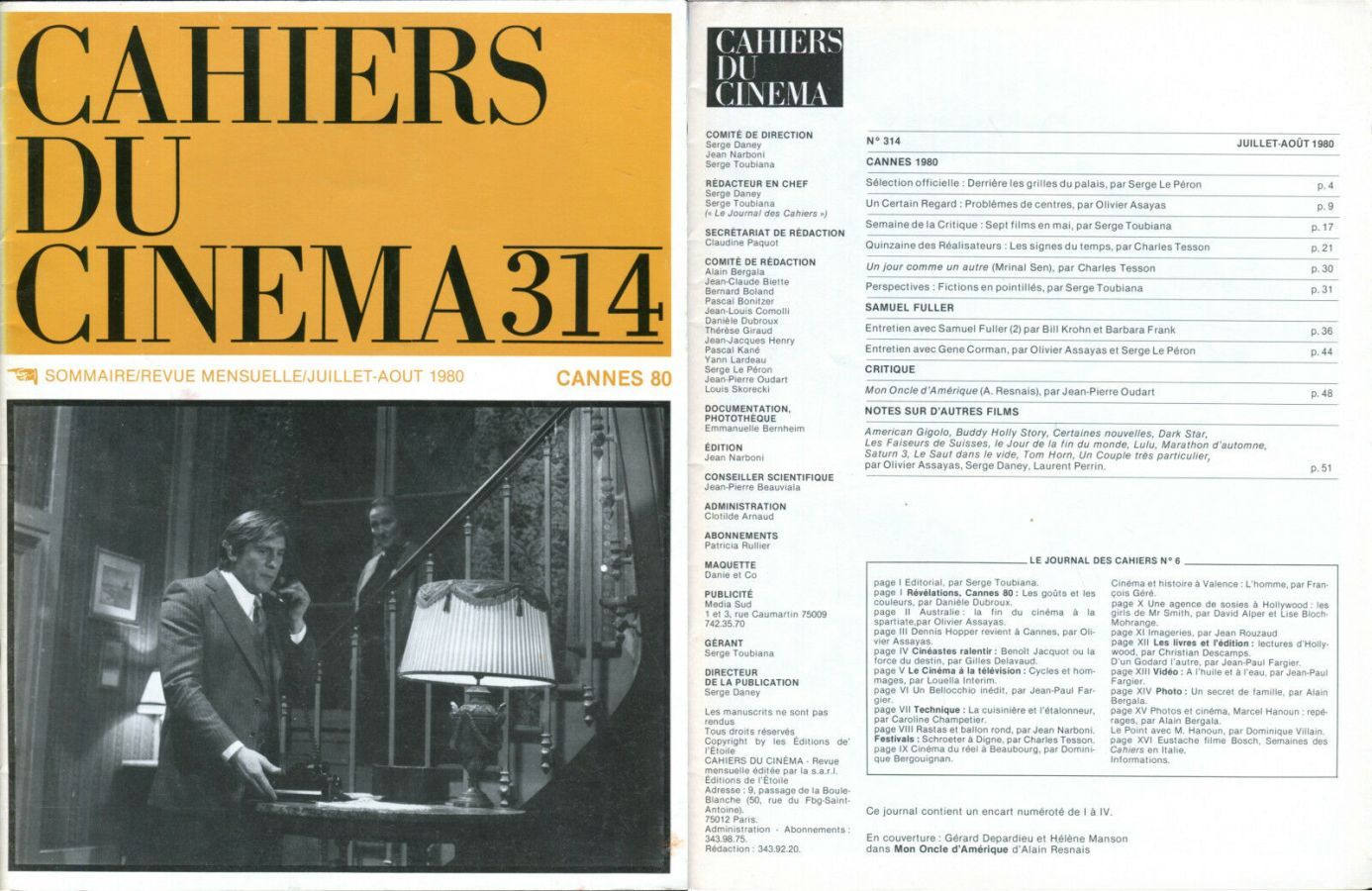 CAHIERS DU CINEMA magazine side cover Issue 314 July/August 1980