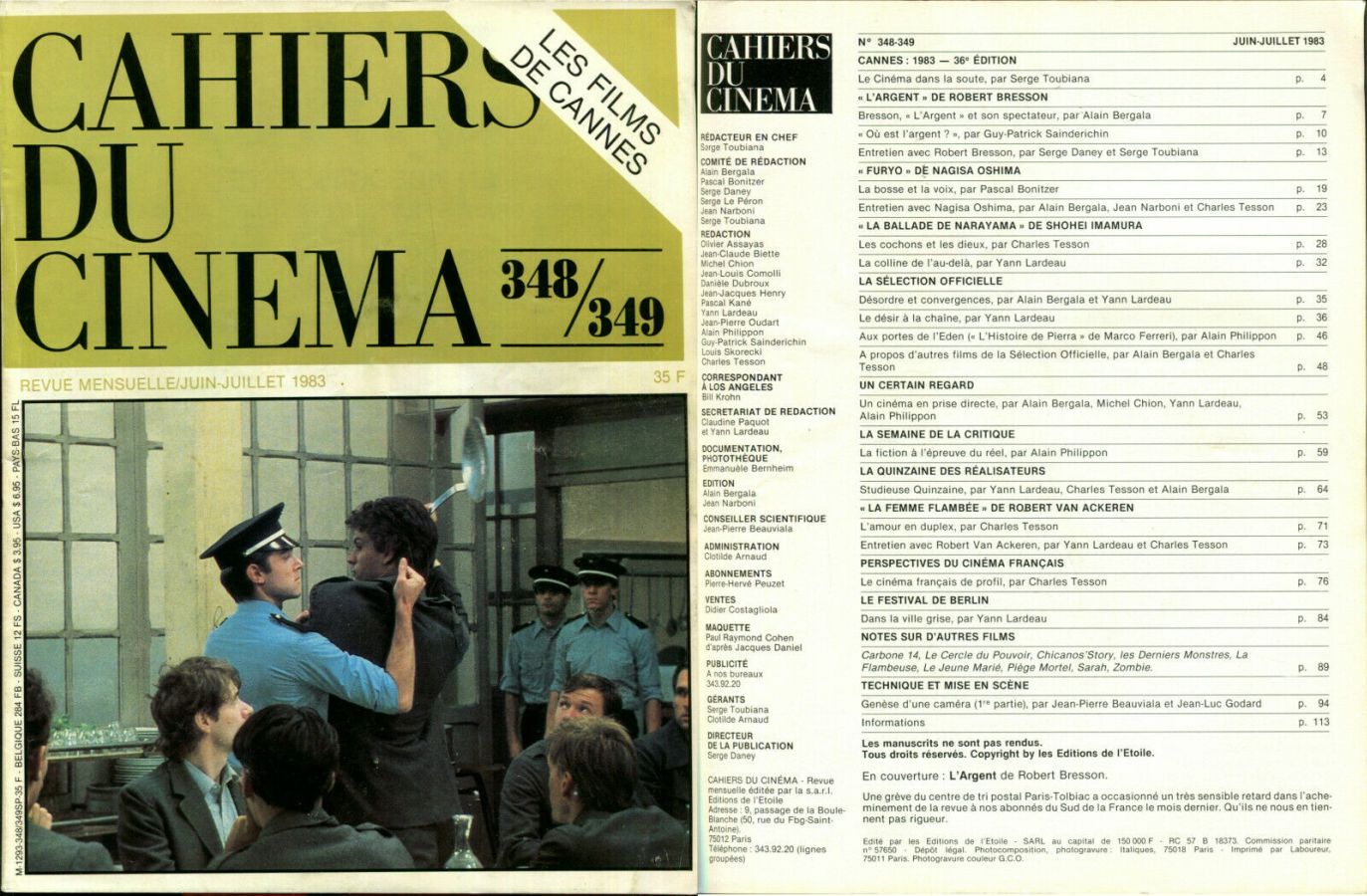 CAHIERS DU CINEMA magazine side cover Issue 348/349 June/July 1983