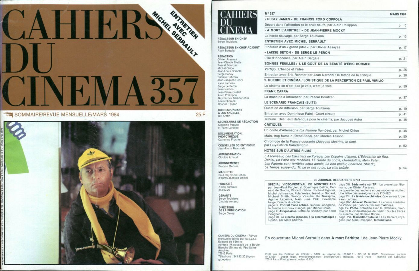 CAHIERS DU CINEMA magazine side cover Issue 357 March 1984