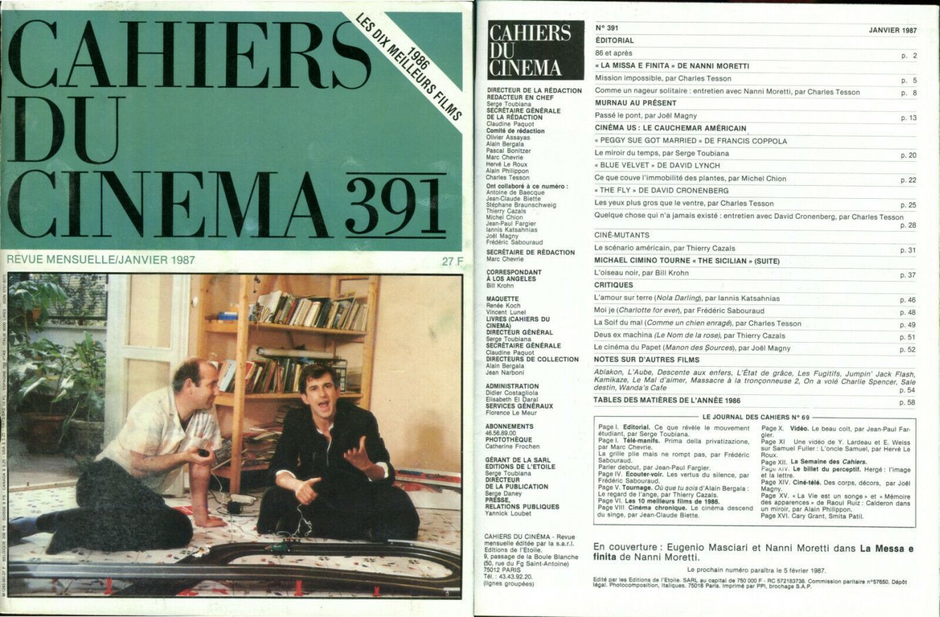 CAHIERS DU CINEMA magazine side cover Issue 391 January 1987