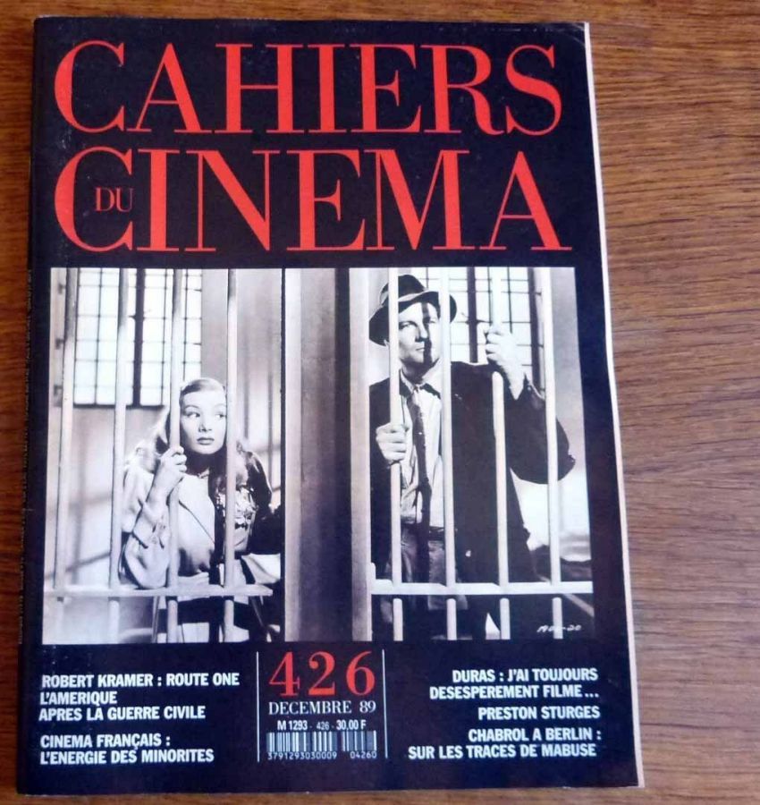 CAHIERS DU CINEMA magazine side cover Issue 426 December 1989
