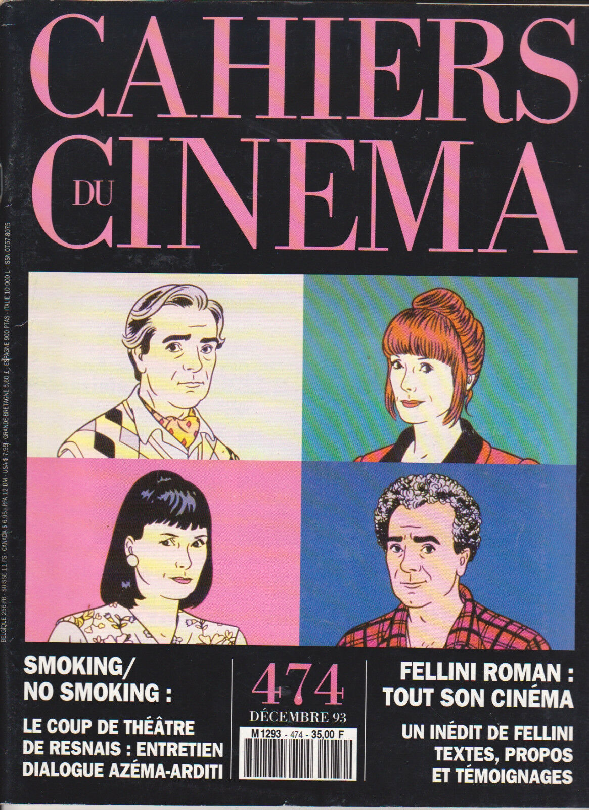 CAHIERS DU CINEMA magazine side cover Issue 474 December 1993