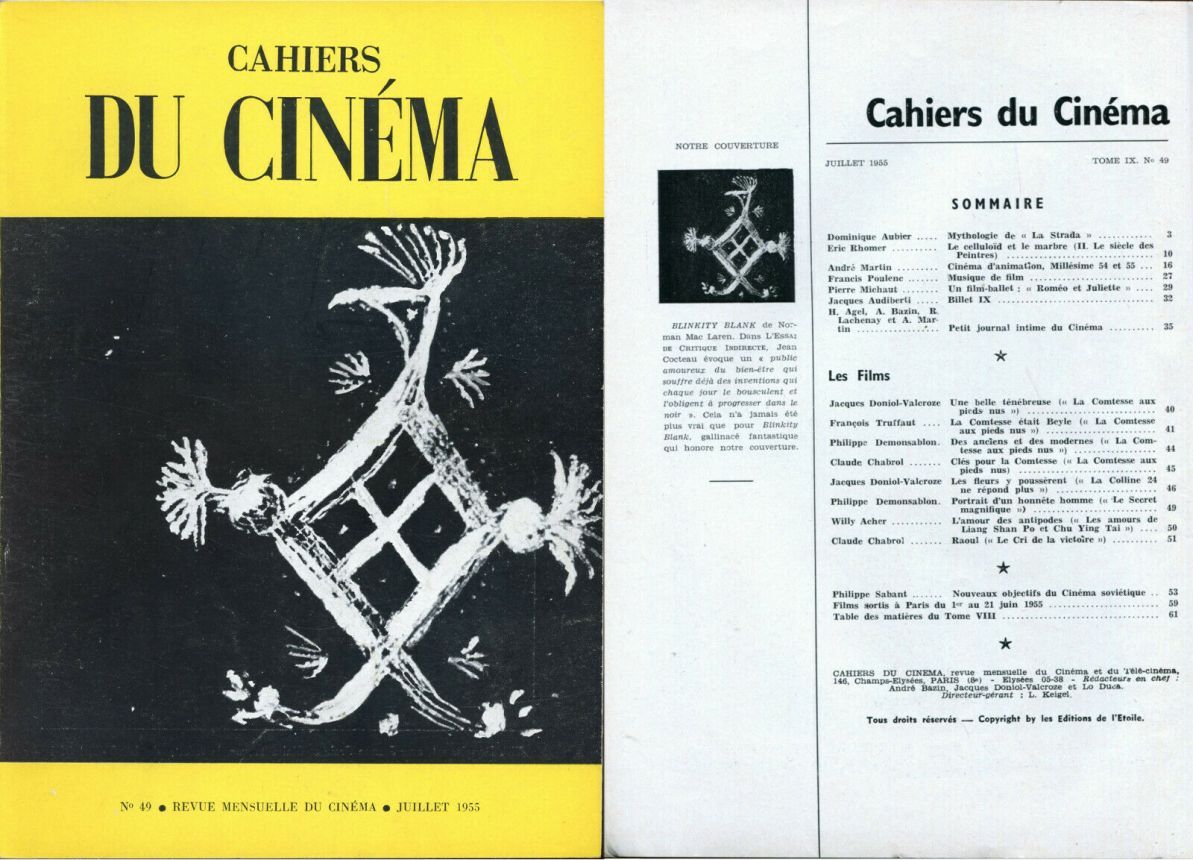 CAHIERS DU CINEMA magazine side cover Issue 49 July 1955