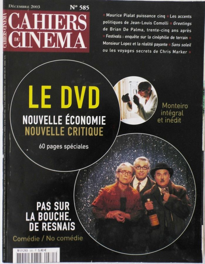 CAHIERS DU CINEMA magazine side cover Issue 585 December 2003