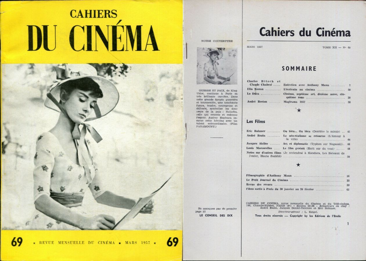 CAHIERS DU CINEMA magazine side cover Issue 69 March 1957