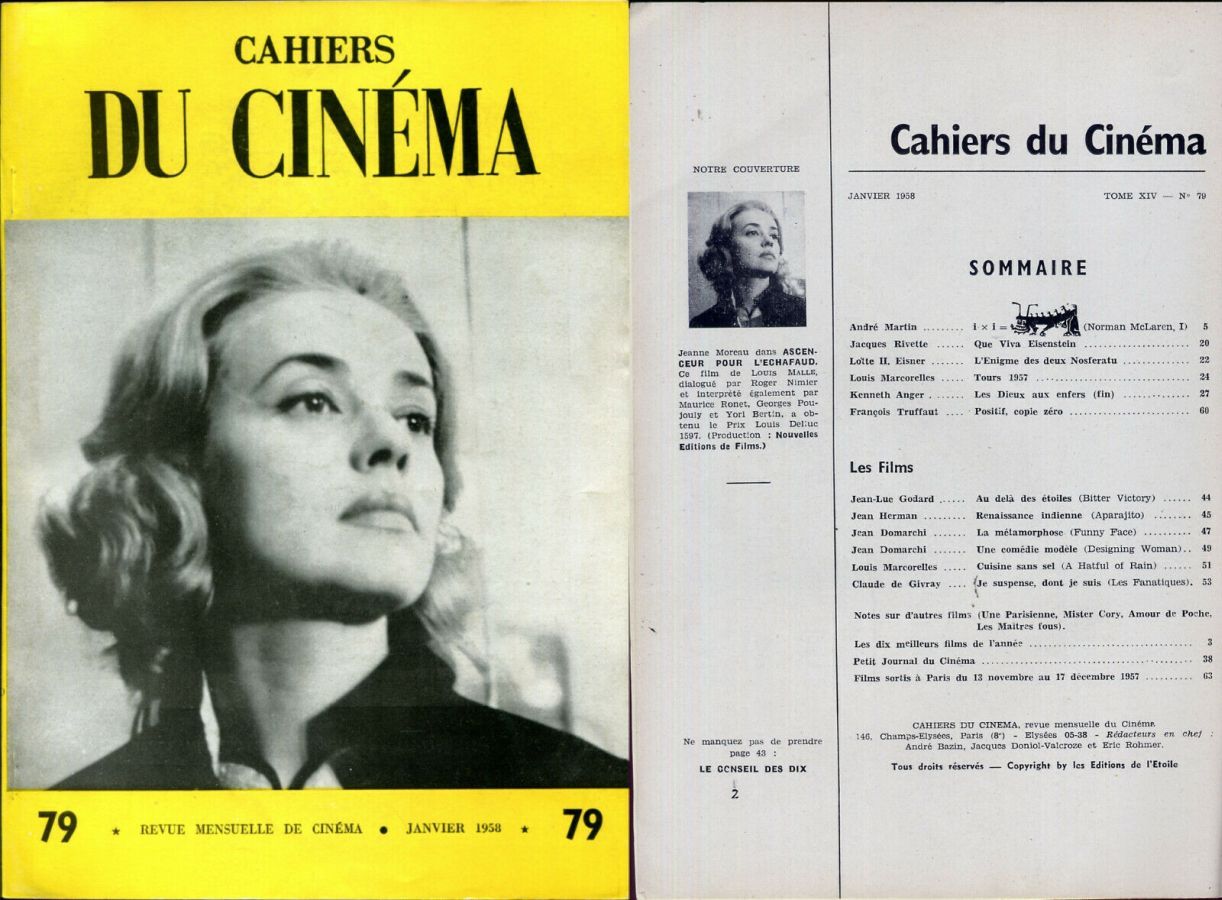 CAHIERS DU CINEMA magazine side cover Issue 79 January 1958