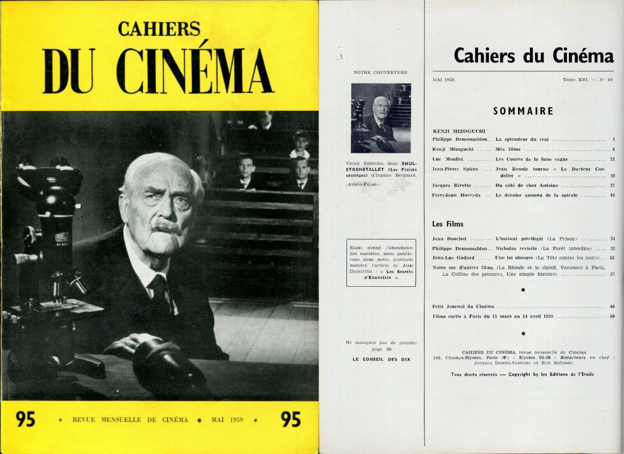 CAHIERS DU CINEMA magazine side cover Issue 95 May 1959