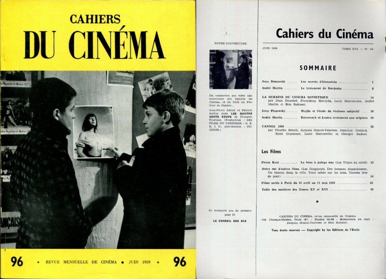 CAHIERS DU CINEMA magazine side cover Issue 96 June 1959