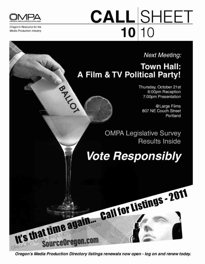 O.M.P.A. CALLSHEET magazine side cover October 2010