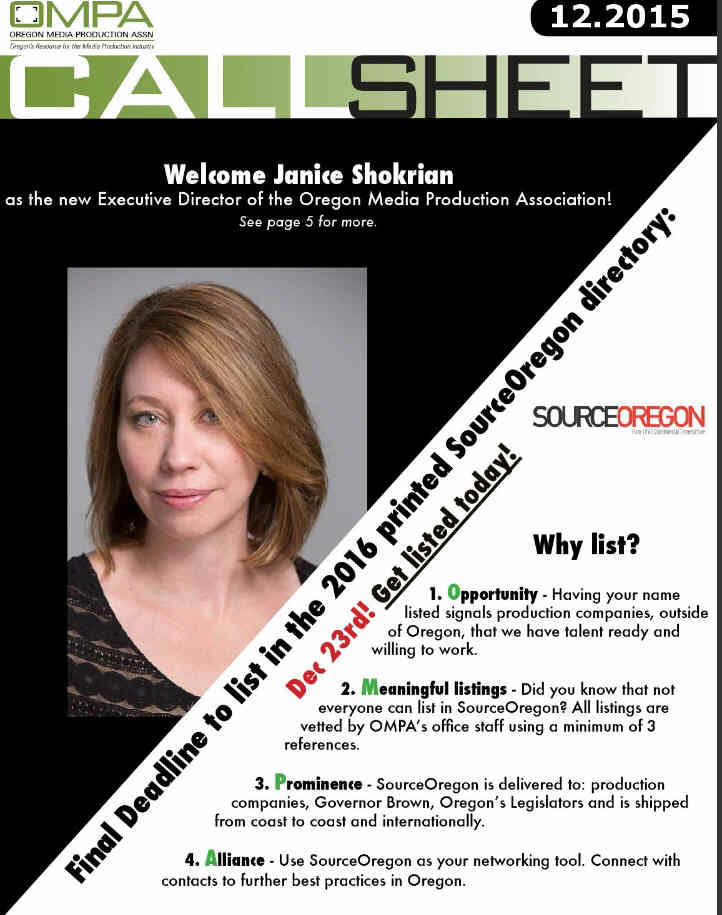 O.M.P.A. CALLSHEET magazine side cover December 2015