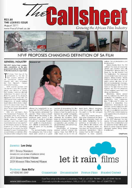 CALLSHEET magazine side cover August 2011