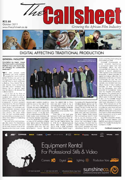 CALLSHEET magazine side cover October 2011