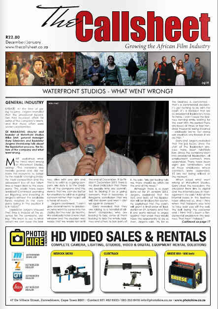 CALLSHEET magazine side cover December 2011