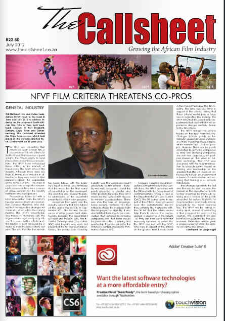 CALLSHEET magazine side cover July 2012