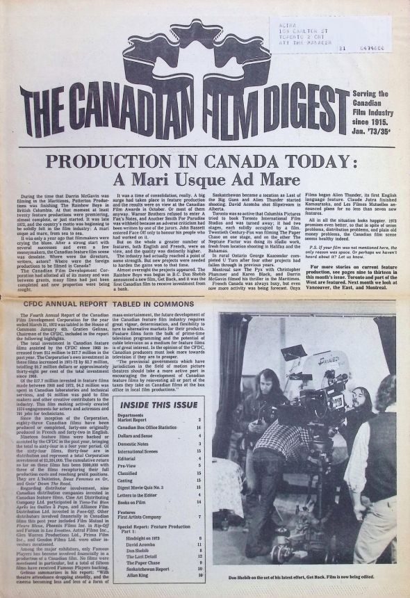 CANADIAN FILM DIGEST magazine side cover  January 1973