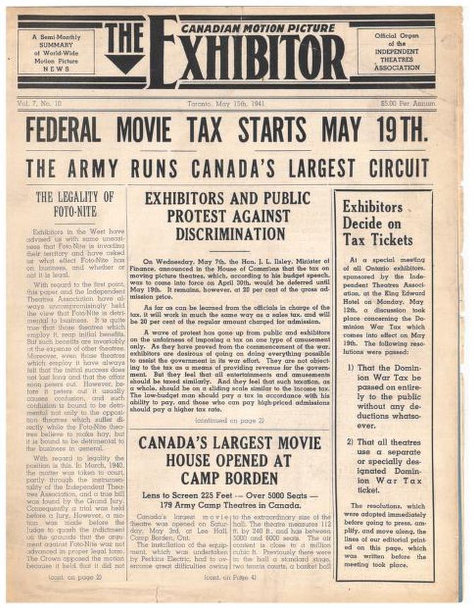 CANADIAN MOTION PICTURE EXHIBITOR magazine side cover 15 May 1941