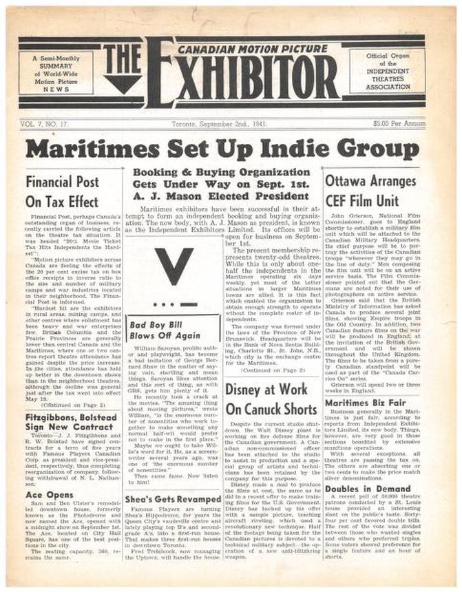 CANADIAN MOTION PICTURE EXHIBITOR magazine side cover 2 September 1941