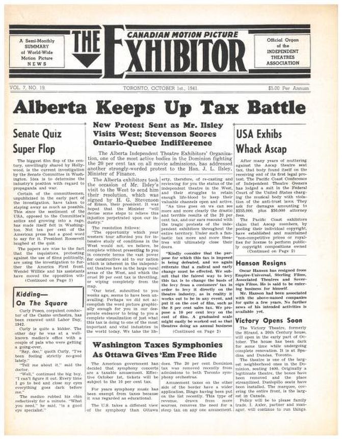 CANADIAN MOTION PICTURE EXHIBITOR magazine side cover 1 October 1941