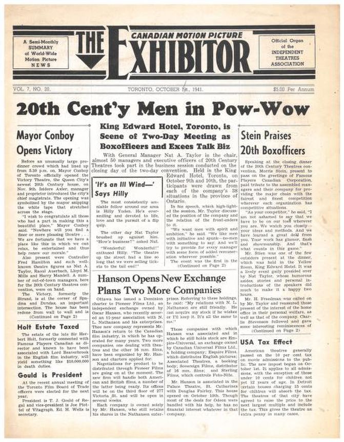 CANADIAN MOTION PICTURE EXHIBITOR magazine side cover 15 October 1941