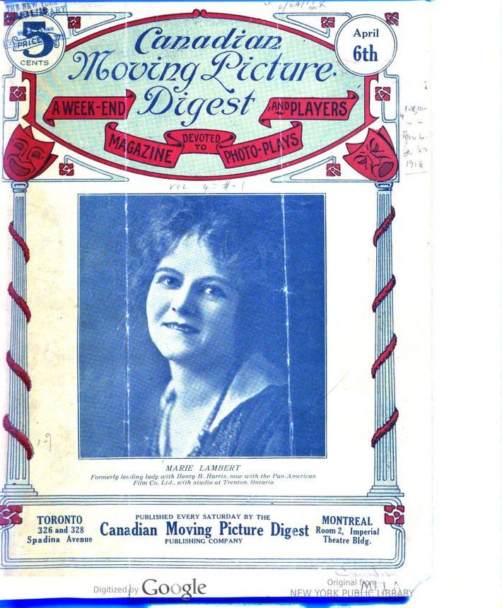 CANADIAN MOVING PICTURE DIGEST magazine side cover 6 April 1918