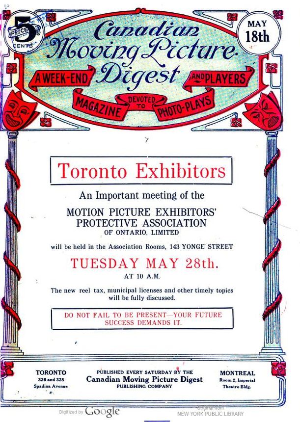 CANADIAN MOVING PICTURE DIGEST magazine side cover 18 May 1918