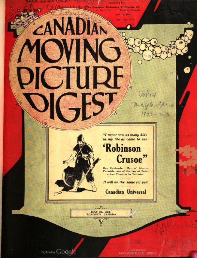 CANADIAN MOVING PICTURE DIGEST magazine side cover 10 May 1922