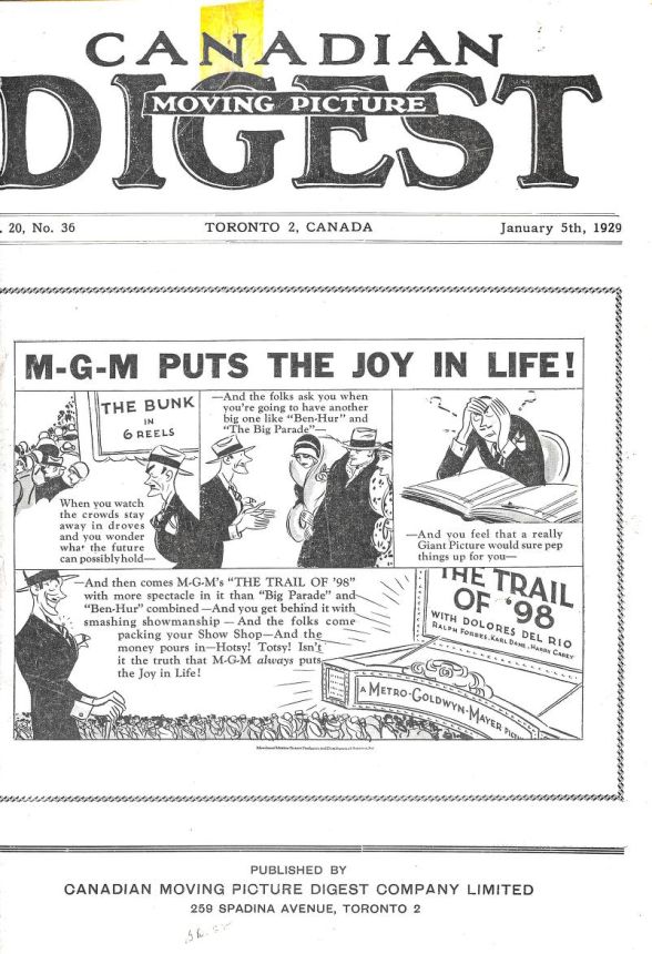 CANADIAN MOVING PICTURE DIGEST magazine side cover 5 January 1929