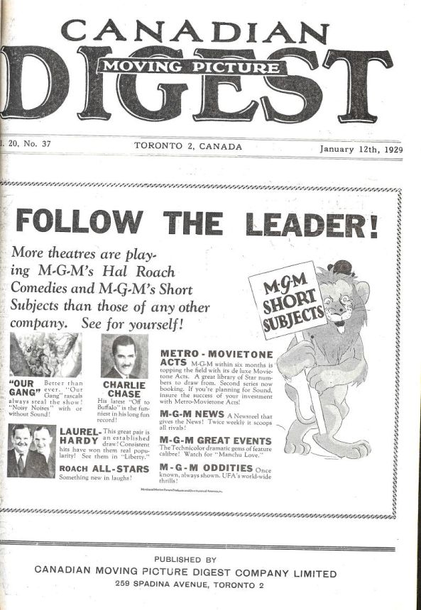 CANADIAN MOVING PICTURE DIGEST magazine side cover 12 January 1929
