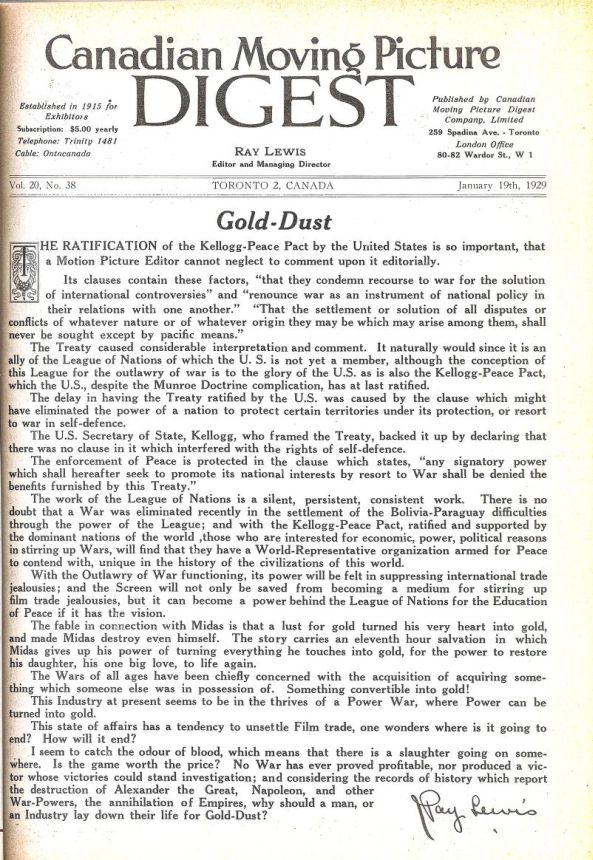 CANADIAN MOVING PICTURE DIGEST magazine side cover 19 January 1929