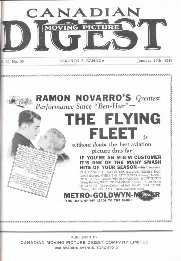 CANADIAN MOVING PICTURE DIGEST magazine side cover 26 January 1929