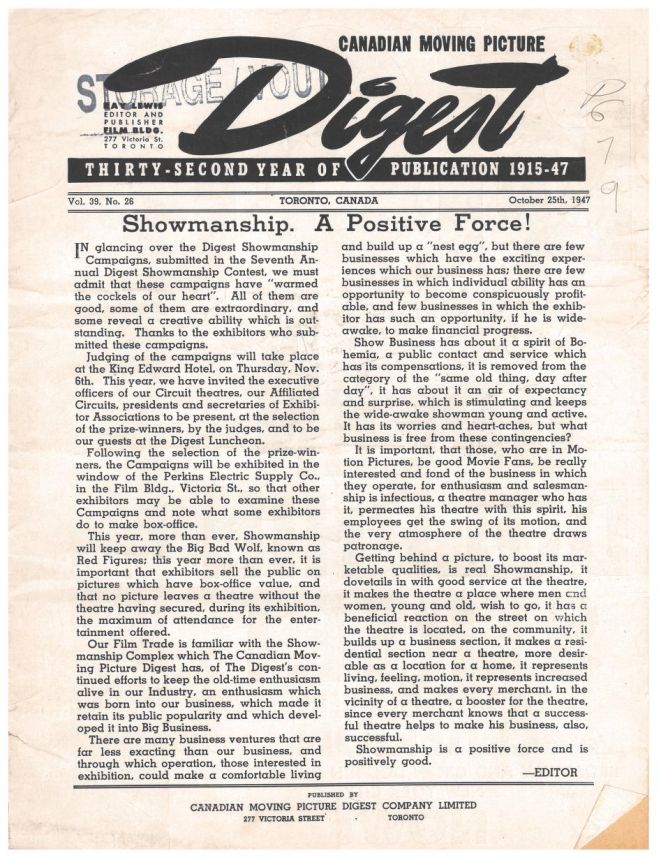 CANADIAN MOVING PICTURE DIGEST magazine side cover 25 October 1947