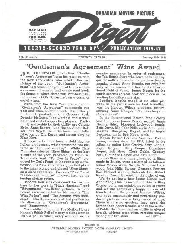CANADIAN MOVING PICTURE DIGEST magazine side cover 10 January 1948