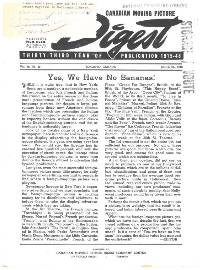 CANADIAN MOVING PICTURE DIGEST magazine side cover 6 March 1948