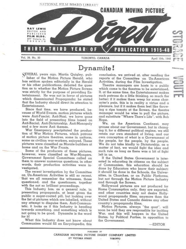 CANADIAN MOVING PICTURE DIGEST magazine side cover 10 April 1948