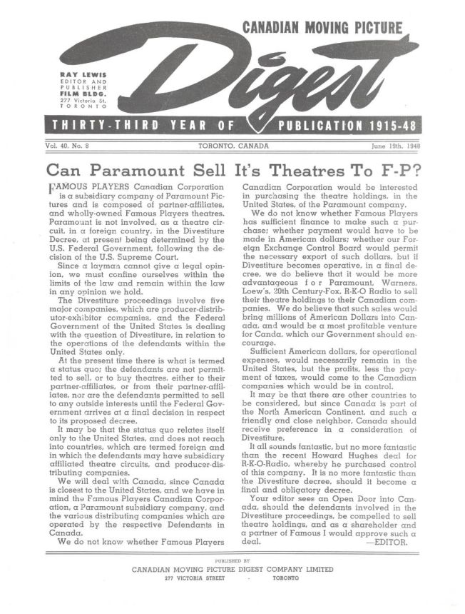 CANADIAN MOVING PICTURE DIGEST magazine side cover 19 June 1948