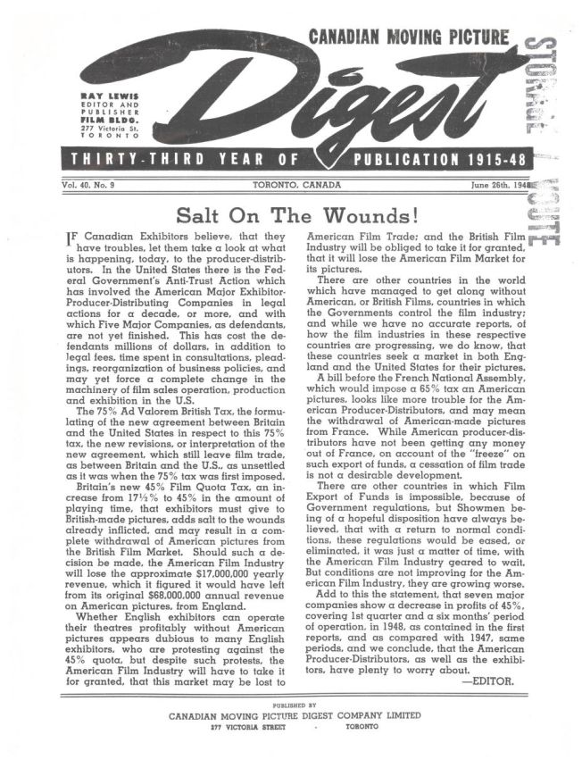 CANADIAN MOVING PICTURE DIGEST magazine side cover 26 June 1948