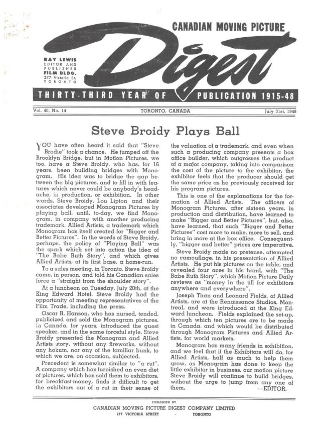 CANADIAN MOVING PICTURE DIGEST magazine side cover 31 July 1948