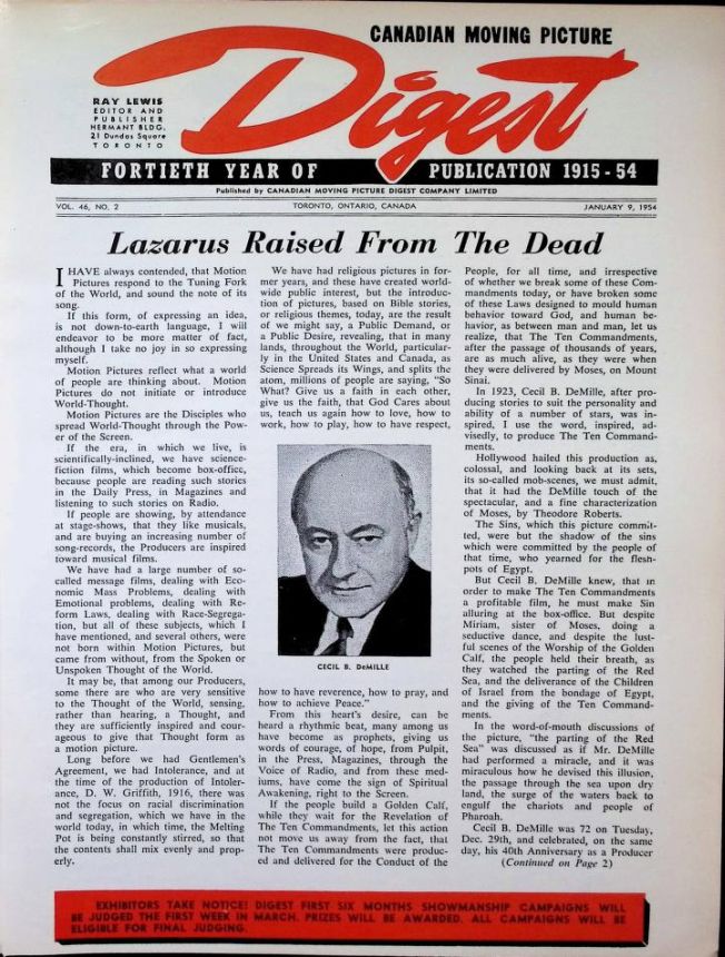 CANADIAN MOVING PICTURE DIGEST magazine side cover 9 January 1954