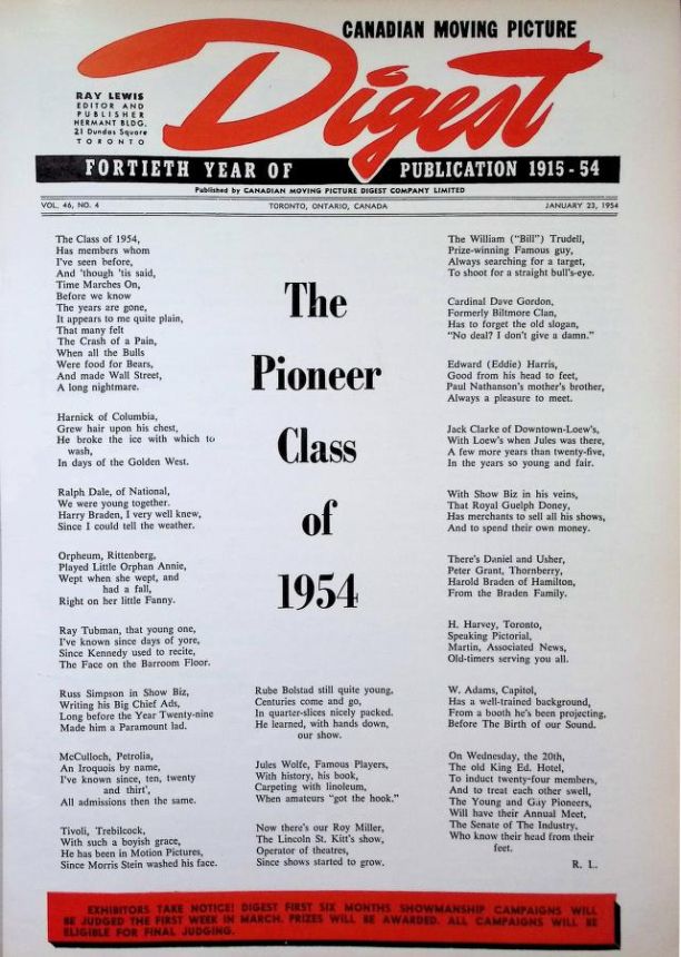 CANADIAN MOVING PICTURE DIGEST magazine side cover 23 January 1954
