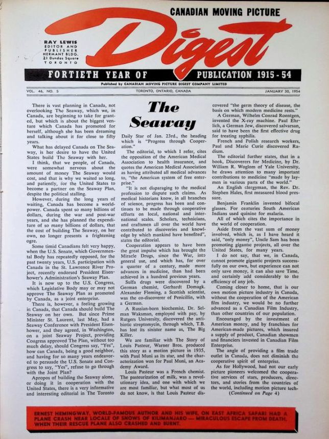 CANADIAN MOVING PICTURE DIGEST magazine side cover 30 January 1954