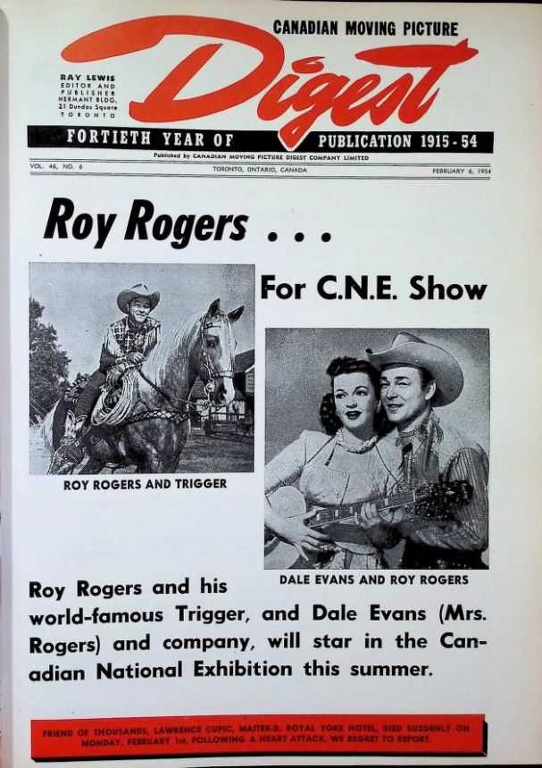 CANADIAN MOVING PICTURE DIGEST magazine side cover 6 February 1954