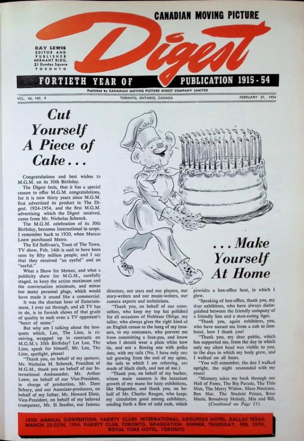 CANADIAN MOVING PICTURE DIGEST magazine side cover 27 February 1954