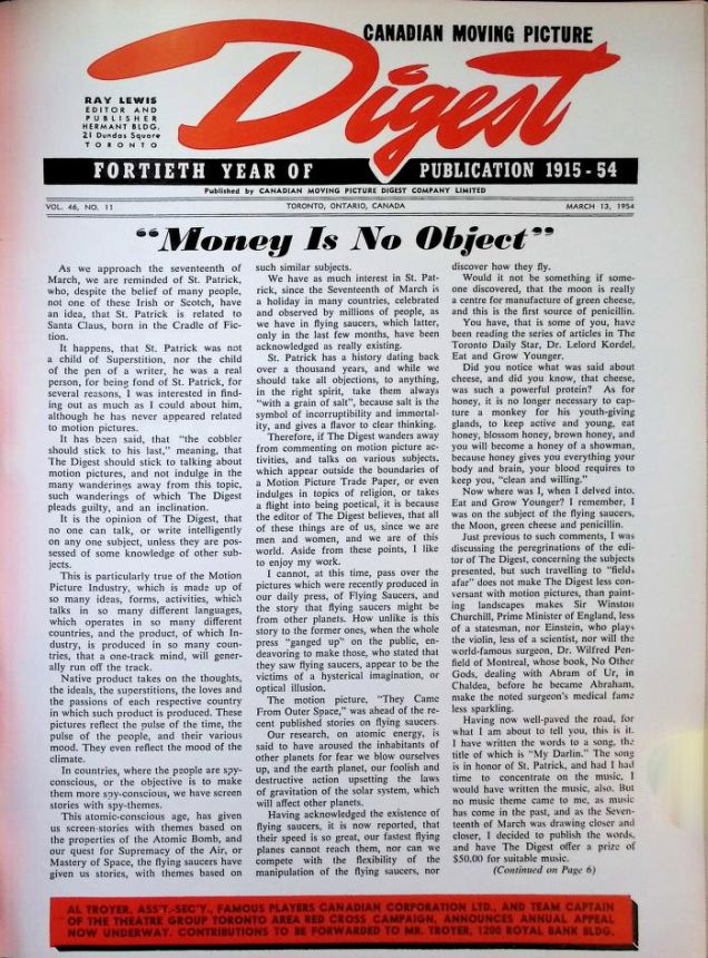 CANADIAN MOVING PICTURE DIGEST magazine side cover 13 March 1954
