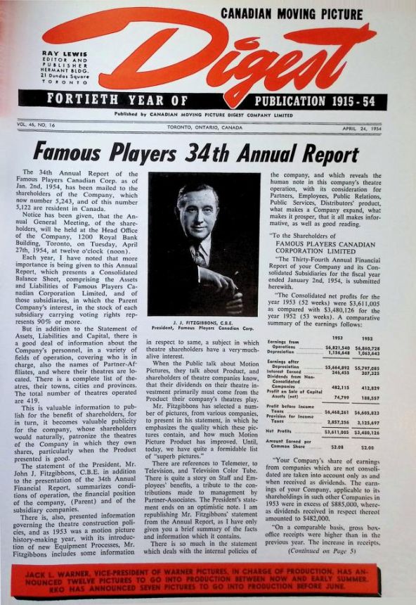 CANADIAN MOVING PICTURE DIGEST magazine side cover 24 April 1954