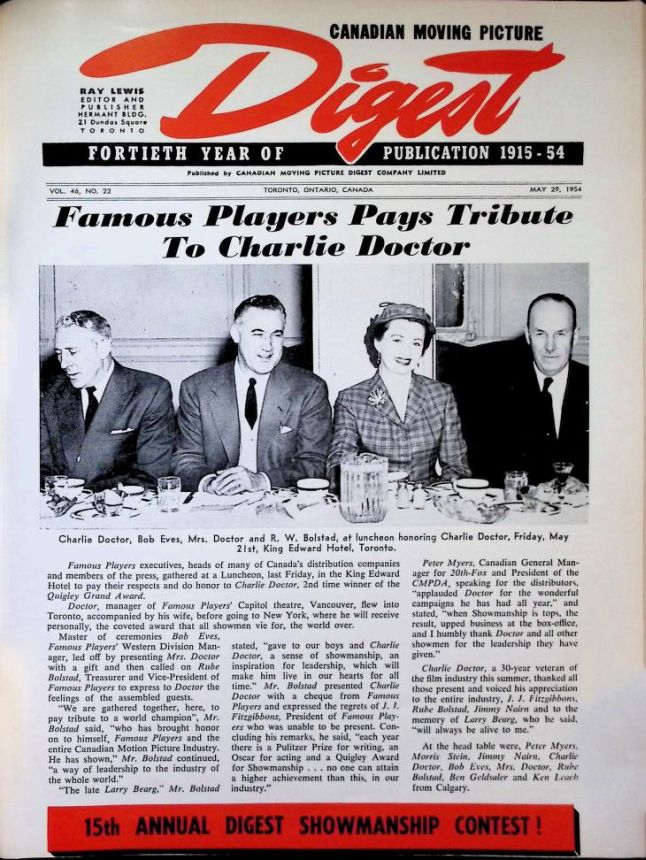CANADIAN MOVING PICTURE DIGEST magazine side cover 29 May 1954