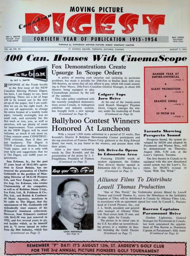 CANADIAN MOVING PICTURE DIGEST magazine side cover 7 August 1954