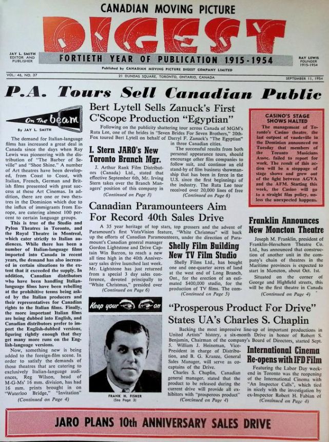 CANADIAN MOVING PICTURE DIGEST magazine side cover 11 September 1954
