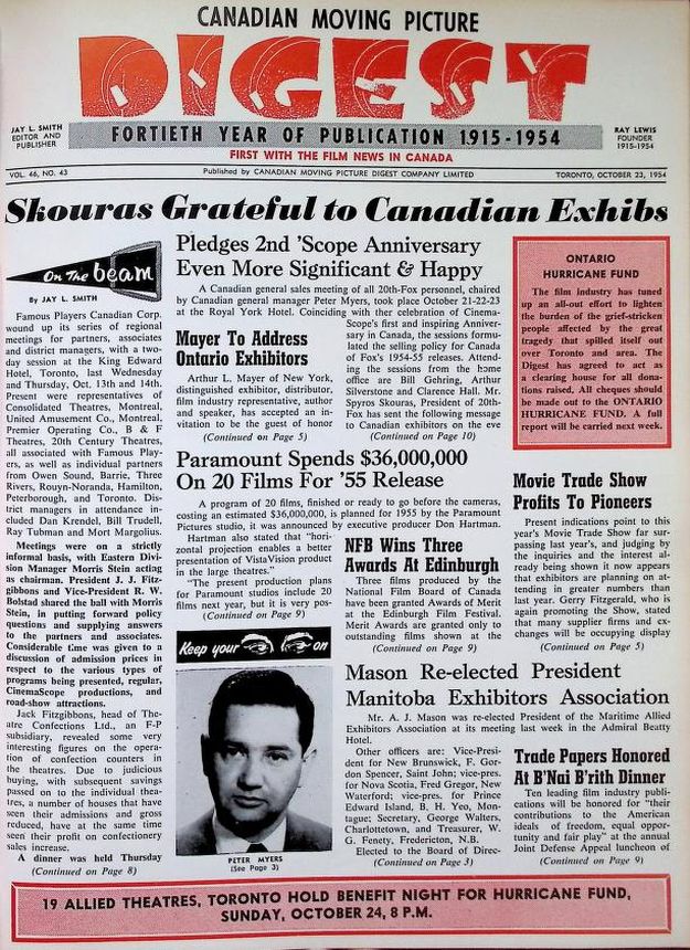 CANADIAN MOVING PICTURE DIGEST magazine side cover 23 October 1954